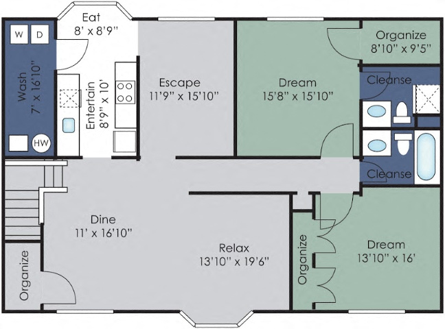 Floor plan for 2 beds, 2 baths, 1785 sqft